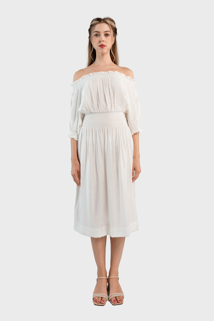 Off the shoulder midi dress-White