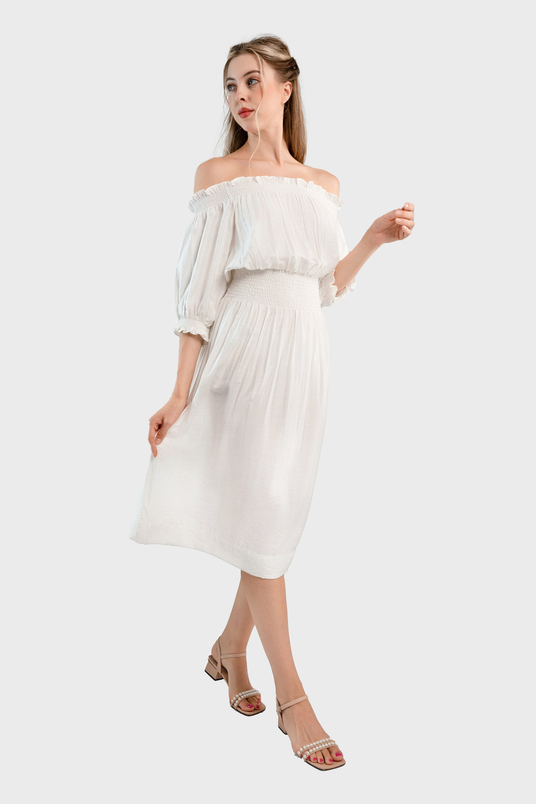 Off the shoulder midi dress-White
