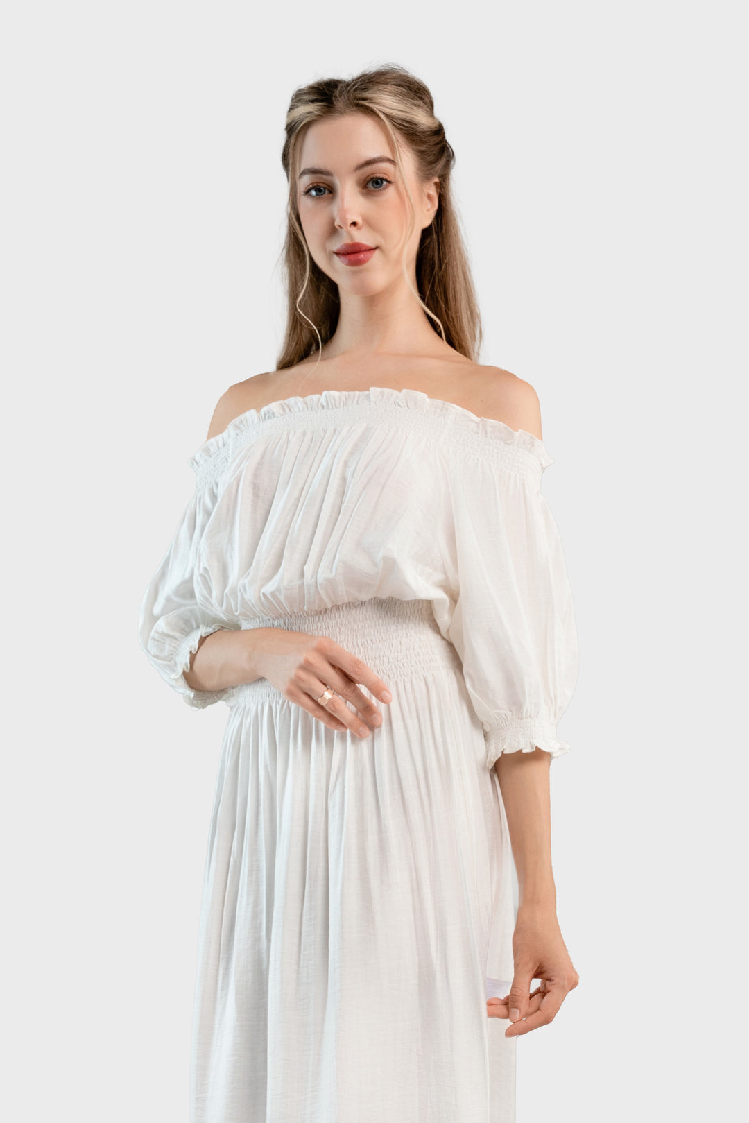 Off the shoulder midi dress-White
