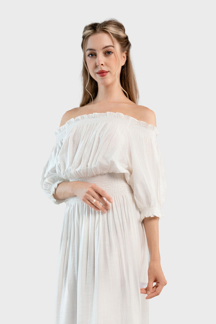 Off the shoulder midi dress-White