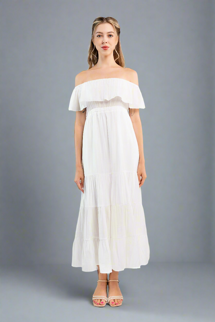 Off the Shoulder Maxi Dress -White