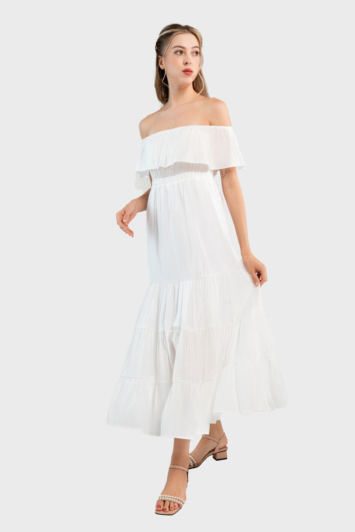 Off the Shoulder Maxi Dress -White