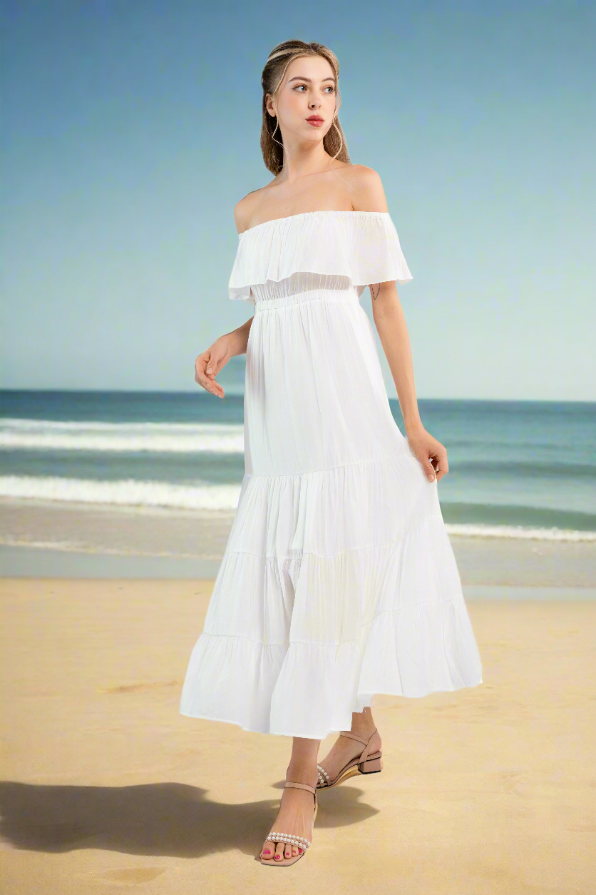 Off the Shoulder Maxi Dress -White