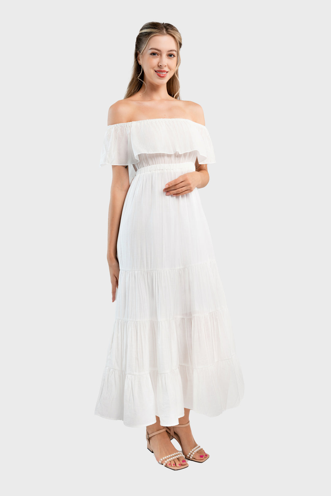 Off the Shoulder Maxi Dress -White
