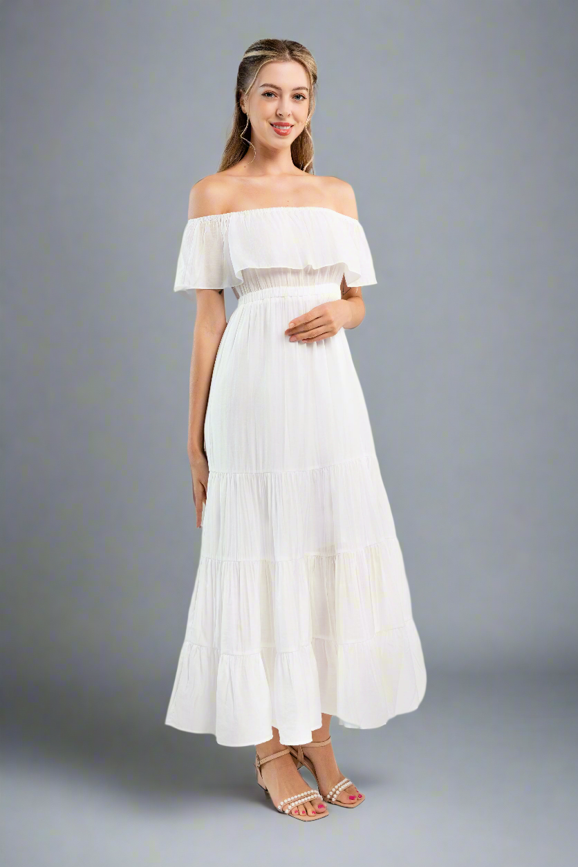 Off the Shoulder Maxi Dress -White