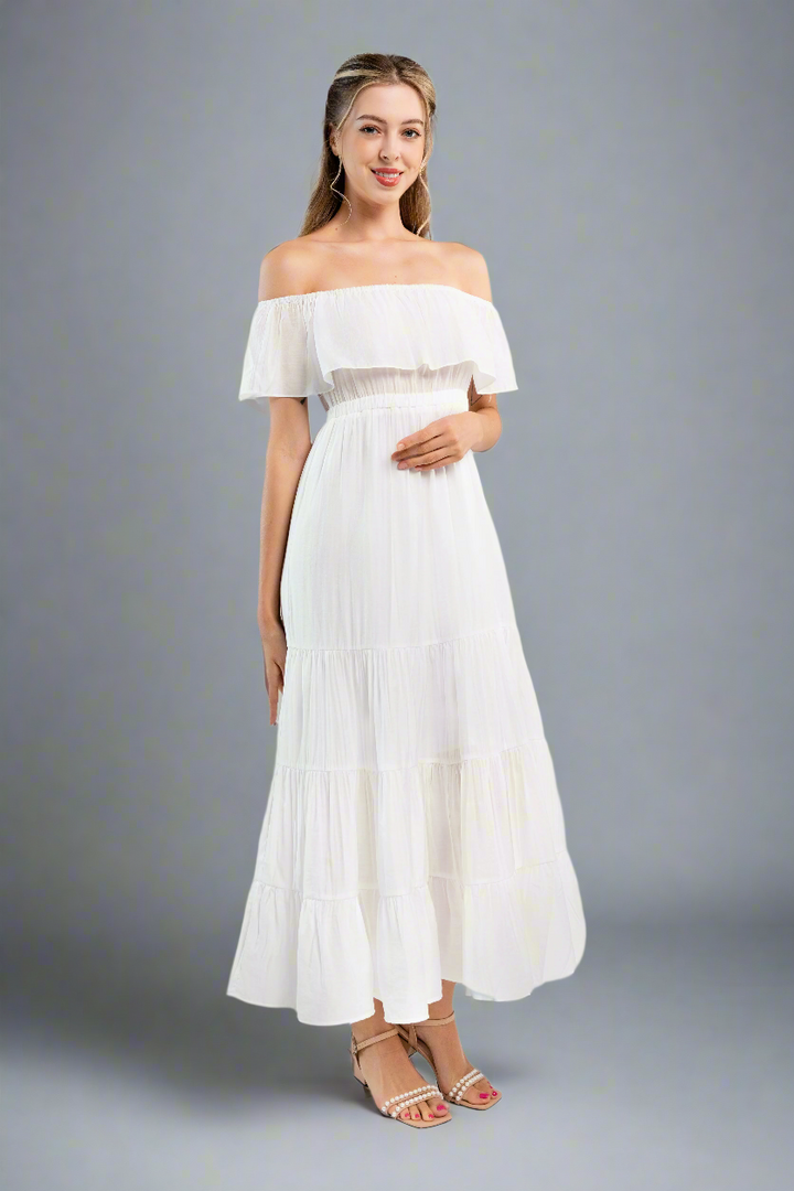 Off the Shoulder Maxi Dress -White