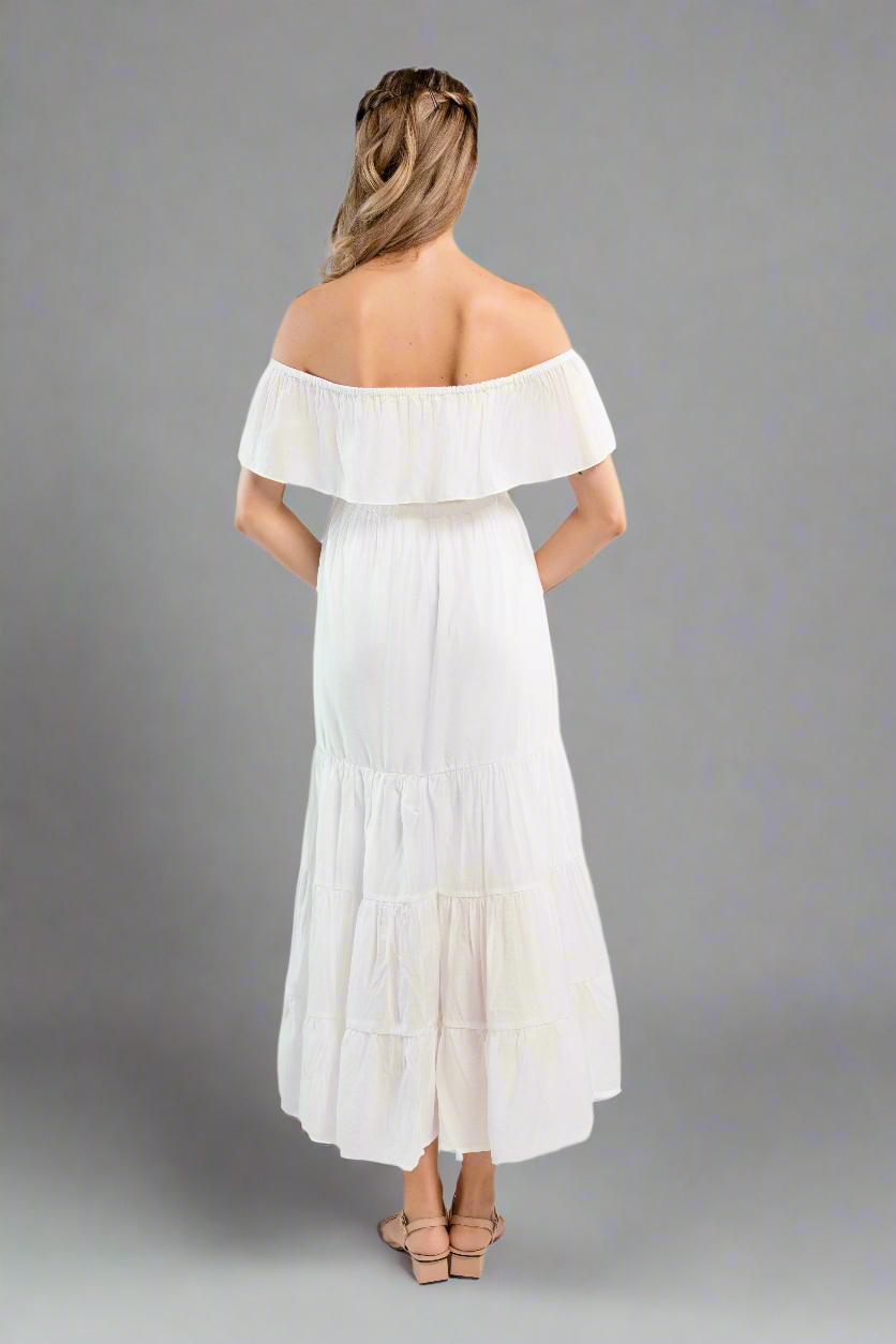 Off the Shoulder Maxi Dress -White