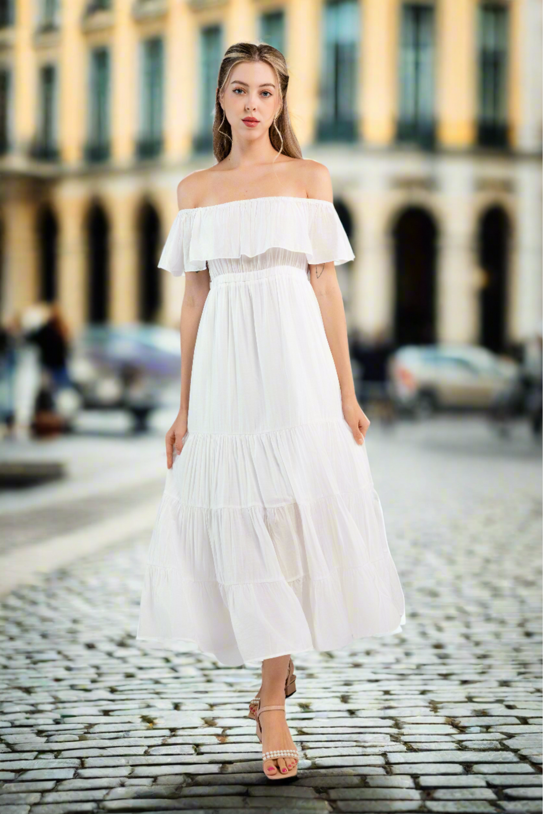 Off The Shoulder Maxi Dress -White S Off The Shoulder Maxi Dress -White S