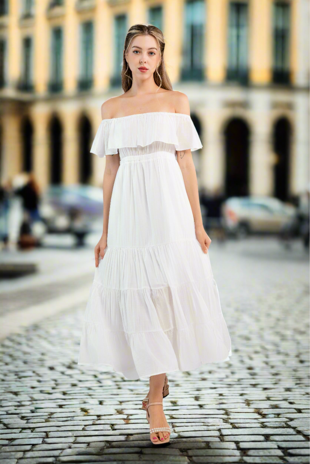 Off shoulder maxi white dress best sale