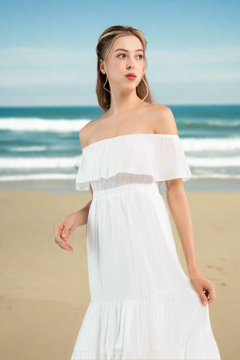 Off the Shoulder Maxi Dress -White