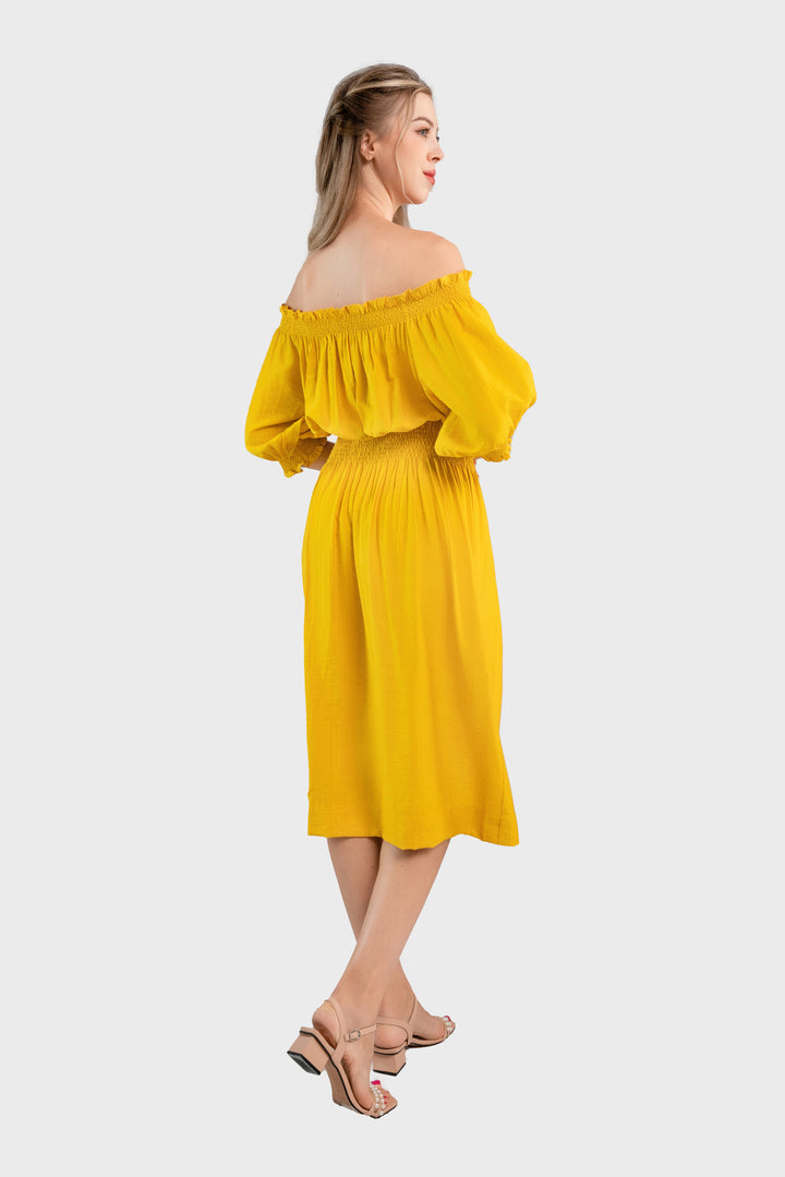 Off-the-shoulder midi dress-Yellow  color