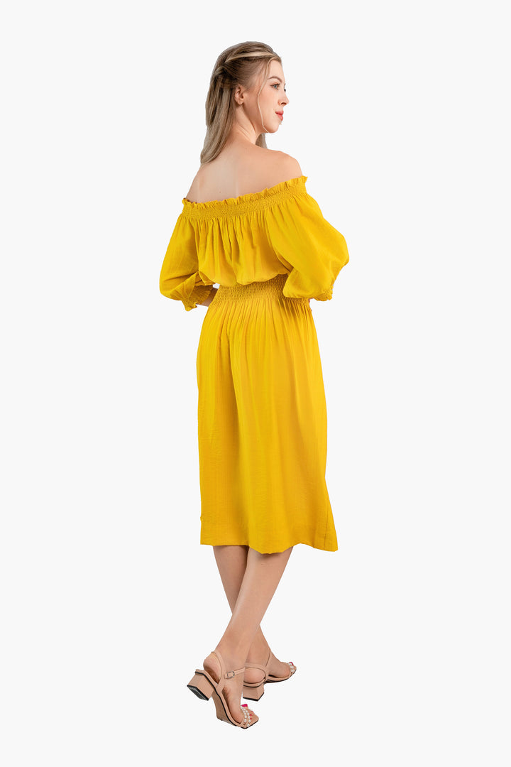 Off-the-shoulder midi dress-Yellow  color
