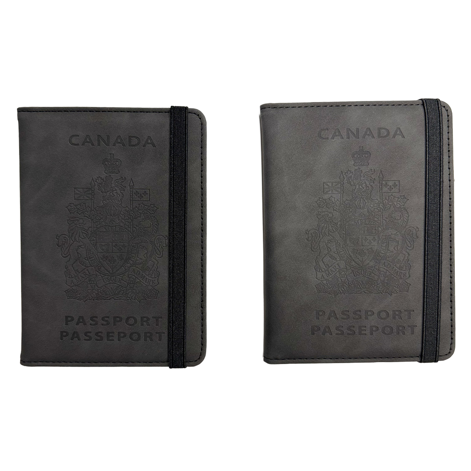 Passport holder with the Canadian border on the back and the slogan 'Never 51'-Grey