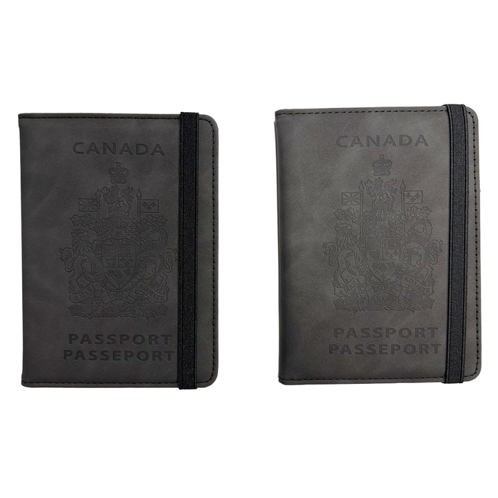 Passport holder with the Canadian border on the back and the slogan 'Never 51'-Grey