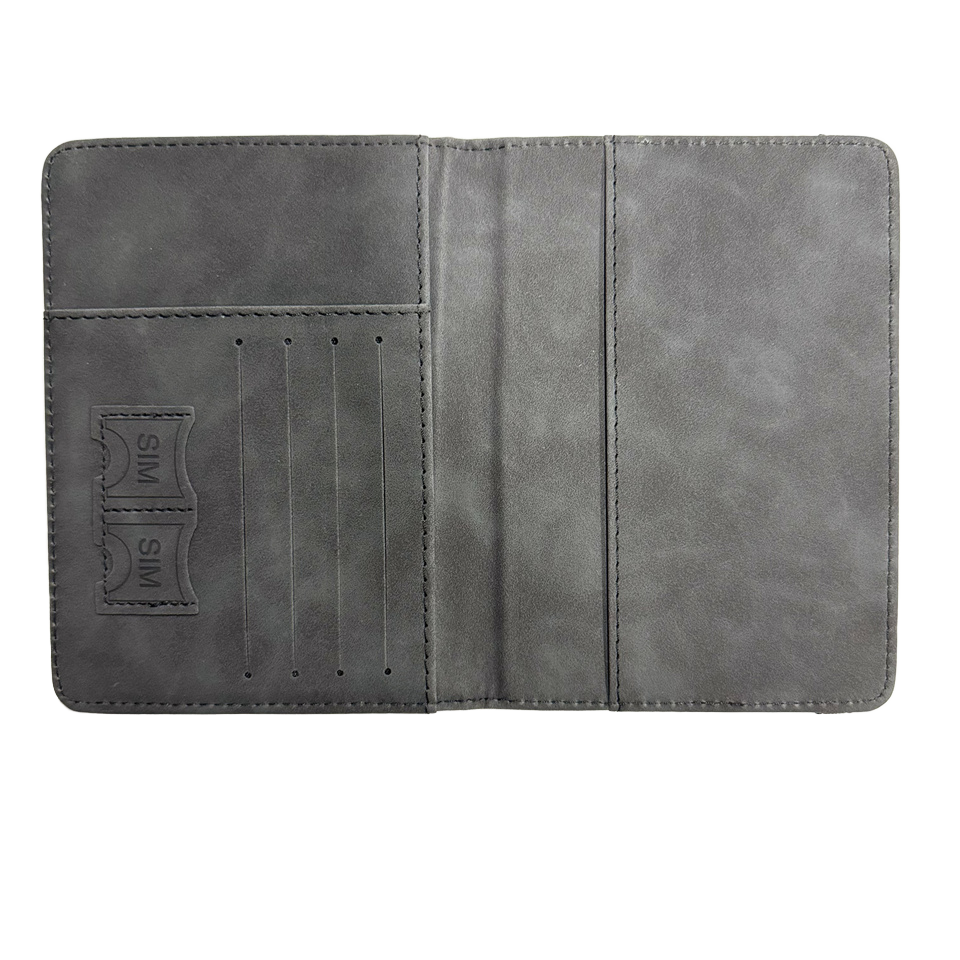 Passport holder with the Canadian border on the back and the slogan 'Never 51'-Grey