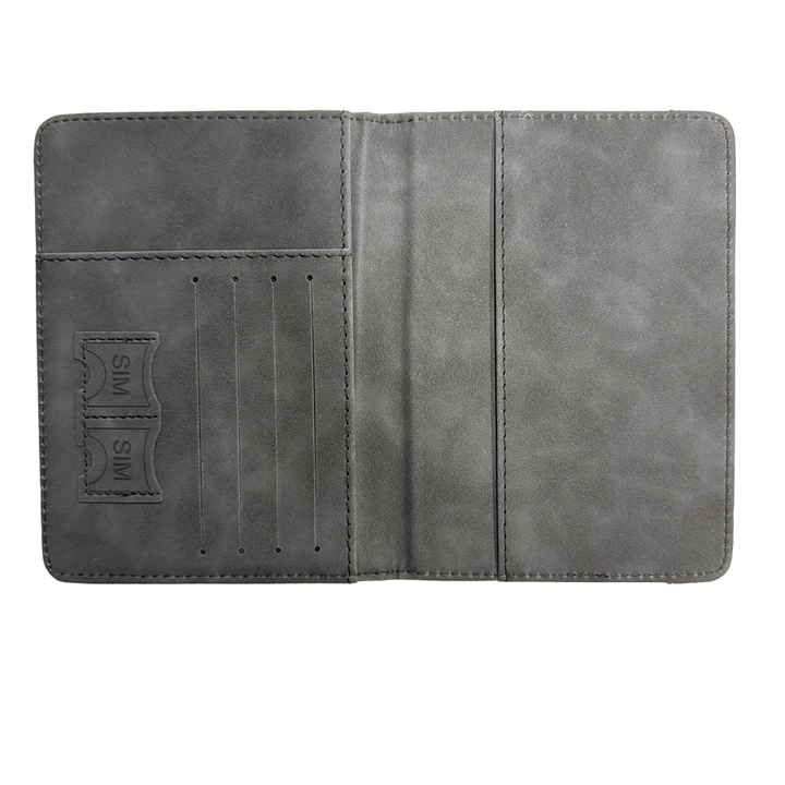 Passport holder with the Canadian border on the back and the slogan 'Never 51'-Grey