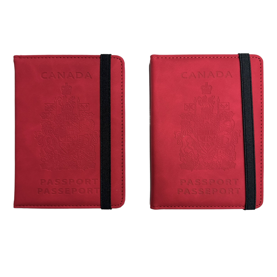Passport holder with the Canadian border on the back and the slogan 'Never 51'-Red