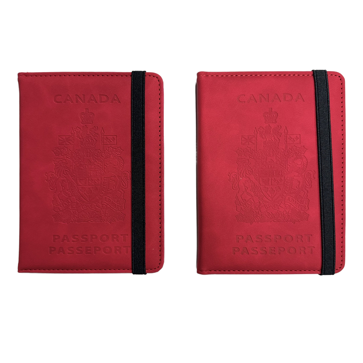 Passport holder with the Canadian border on the back and the slogan 'Never 51'-Red