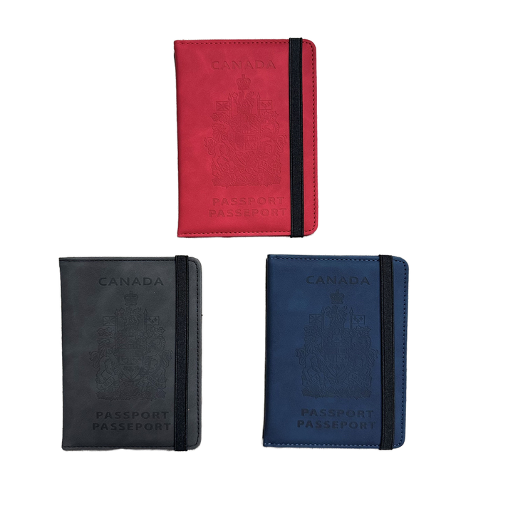 Passport holder with the Canadian border on the back and the slogan 'Never 51'-Navy Blue