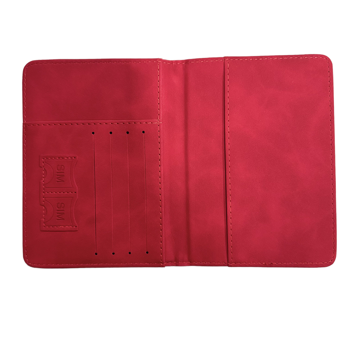 Passport holder with the Canadian border on the back and the slogan 'Never 51'-Red