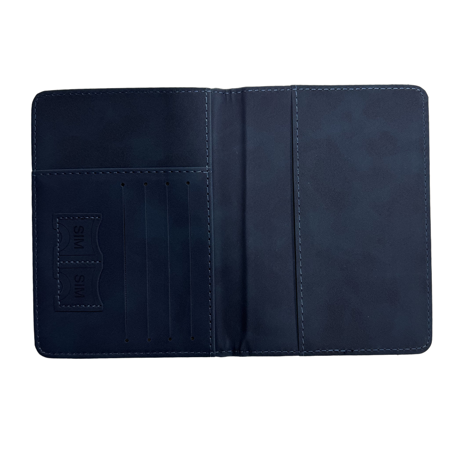 Passport holder with the Canadian border on the back and the slogan 'Never 51'-Navy Blue
