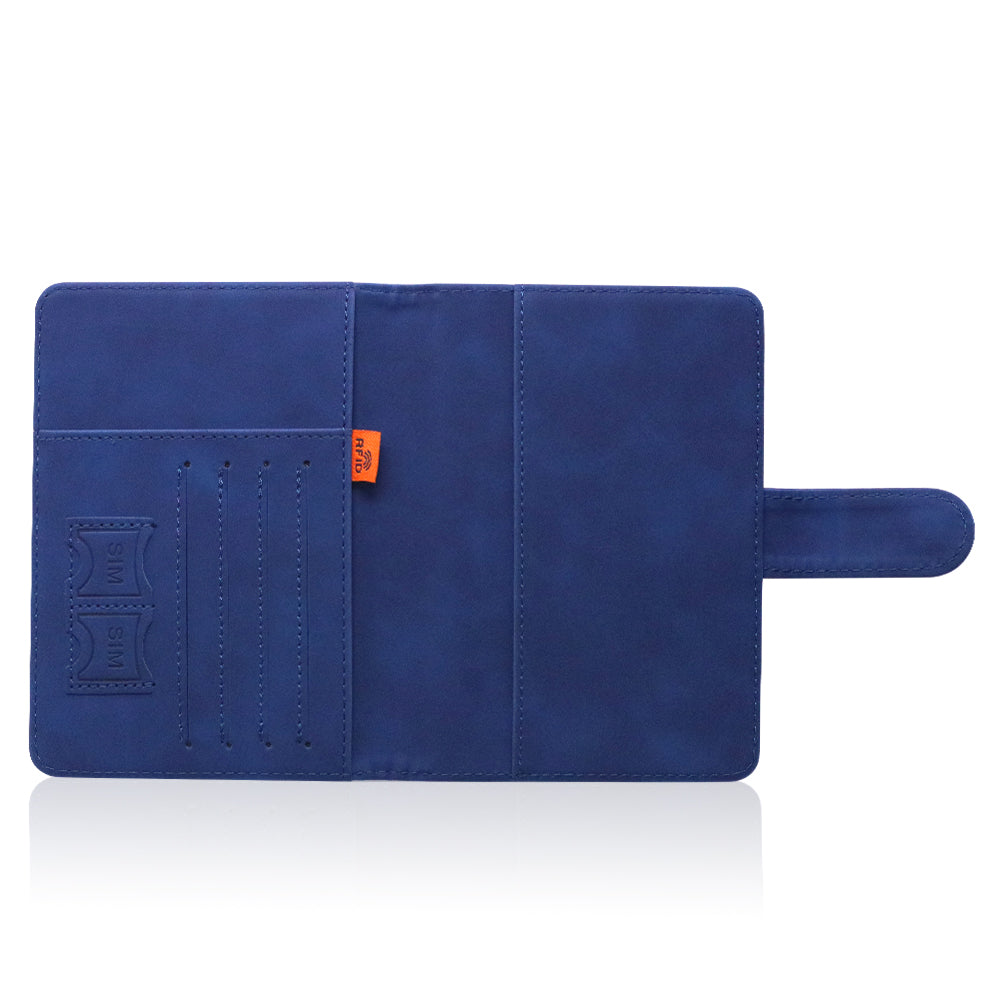 Passport holder with magnetic buckle with logo Never 51-Blue