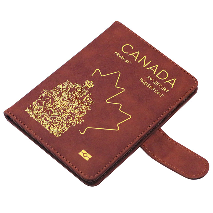 Passport holder with magnetic buckle with logo Never 51-Brown color