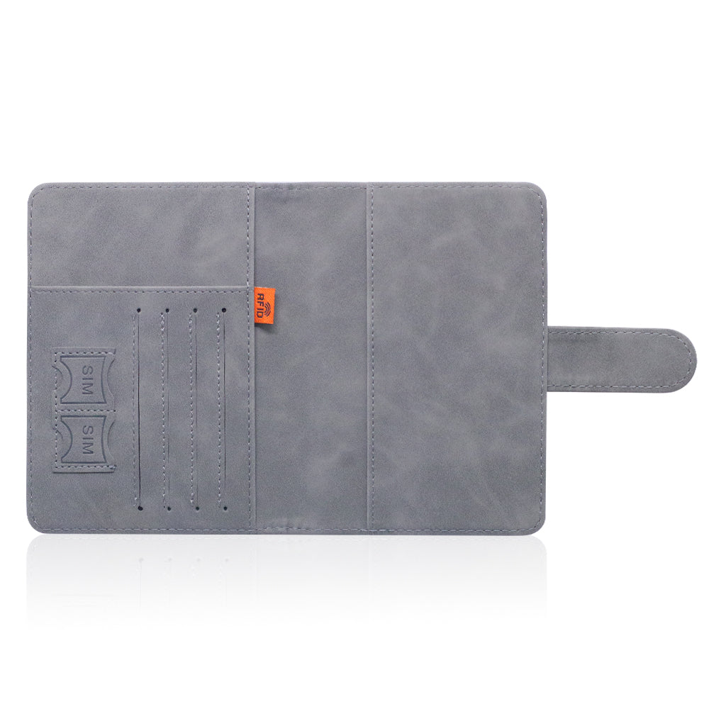 Passport holder with magnetic buckle with logo Never 51-Grey