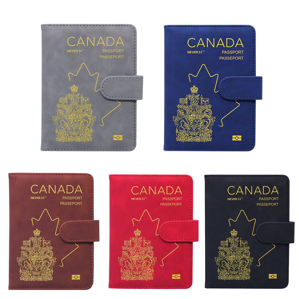 Passport holder with magnetic buckle with logo Never 51-Grey