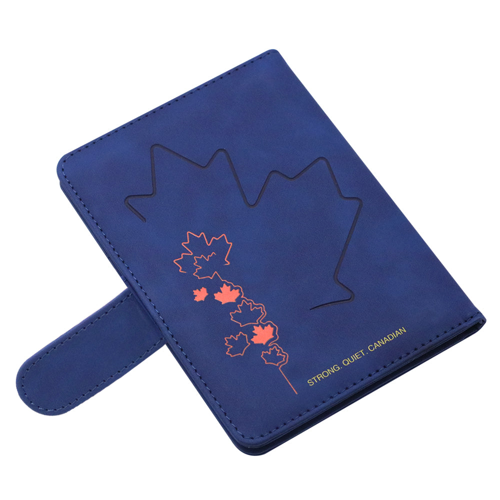 Passport holder with magnetic buckle with logo Never 51-Blue