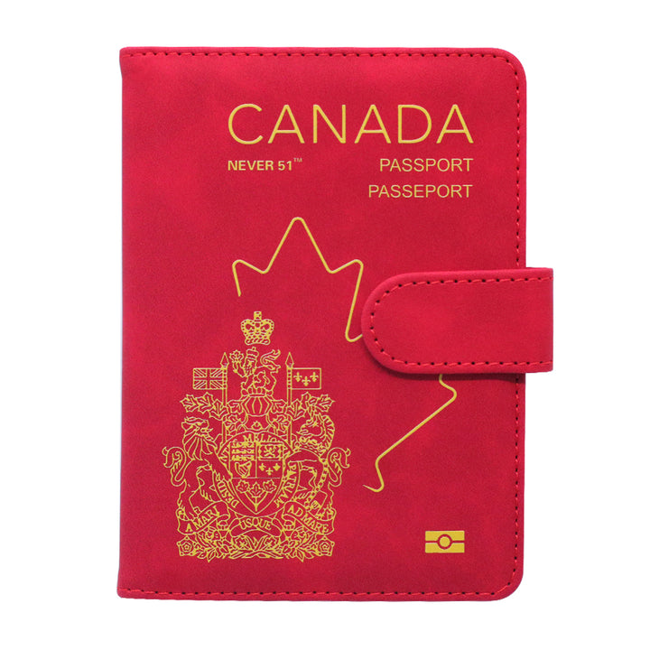 Passport holder with magnetic buckle with logo Never 51-Red