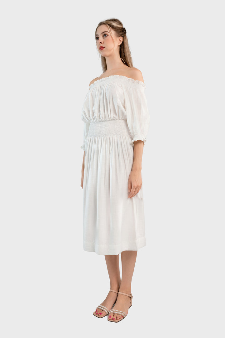Off the shoulder midi dress-White